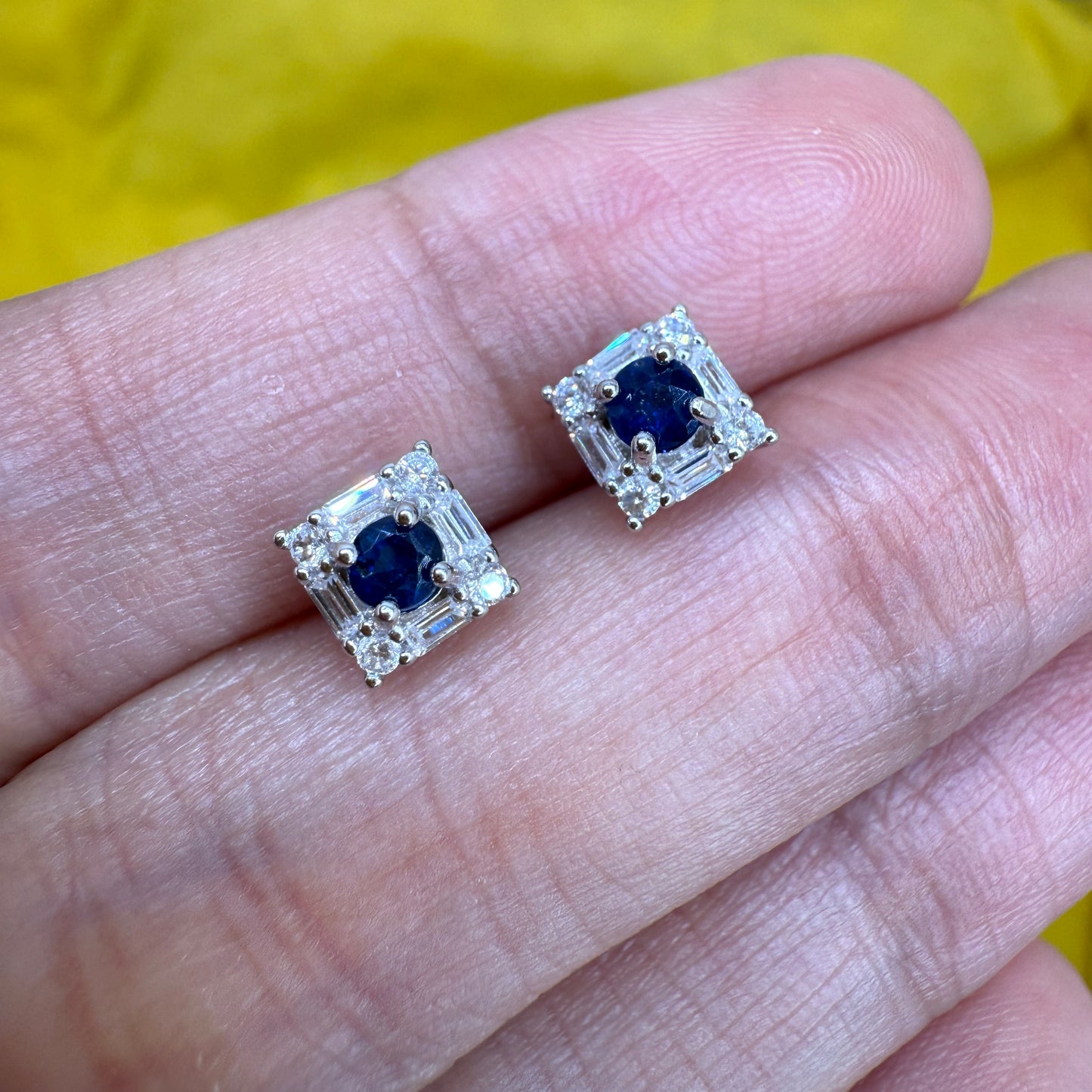 925 Sterling Silver Earrings Cube Stud 3mm Blue Natural Sapphire Gemstone Zircon Women Bridal Engagement Jewelry Gift for Her, Sister, Christmas