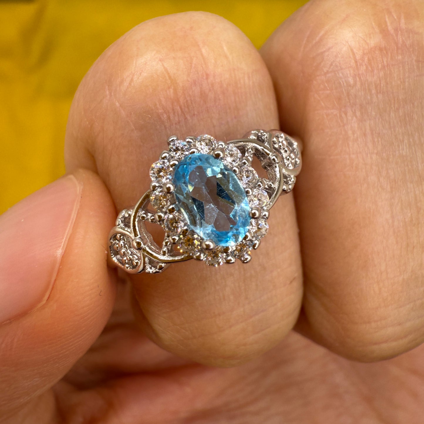 925 Sterling Silver Ring Oval 6x4mm Natural Blue Topaz Gemstone Zircon Women Bridal Engagement Jewelry Gift for Her