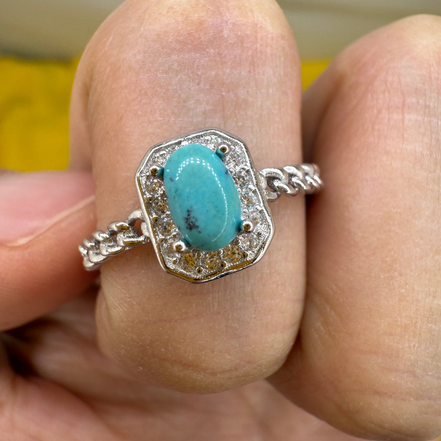 925 Sterling Silver Ring 5x3mm Blue Square Natural Turquoise Gemstone Zircon Women Bridal Jewelry Gift