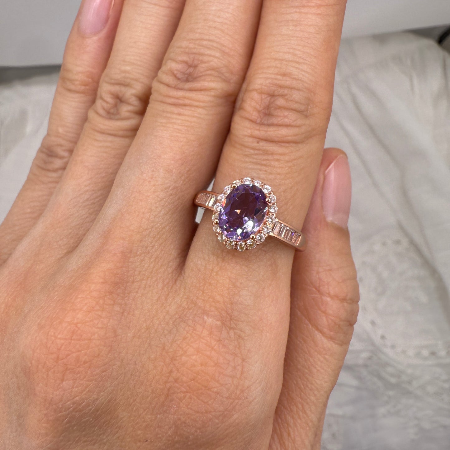 925 Sterling Silver Ring 9x6mm Purple Natural Amethyst Gemstone Zircon Women Bridal Jewelry Gift