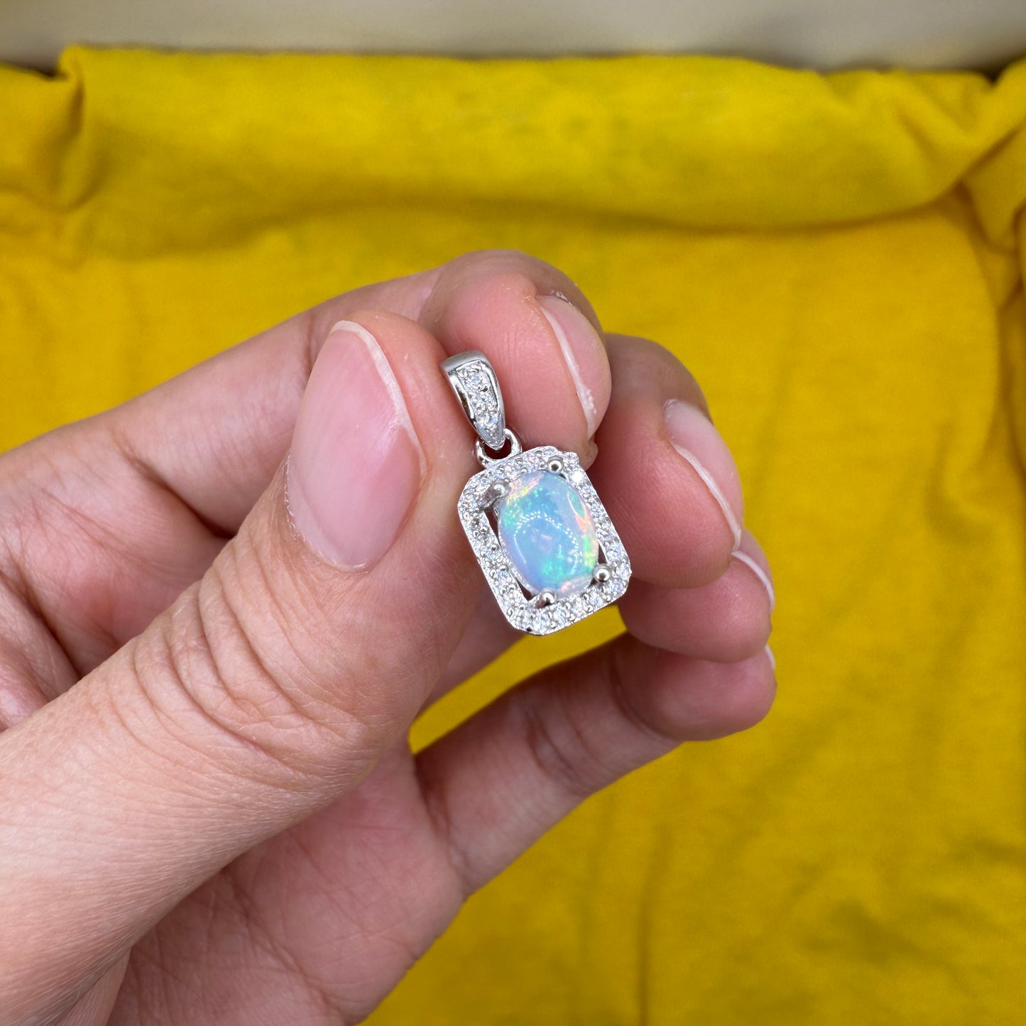 925 Sterling Silver Pendant 7x5mm Oval Natural Opal Gemstone Zircon Bridal Women Jewelry Gift