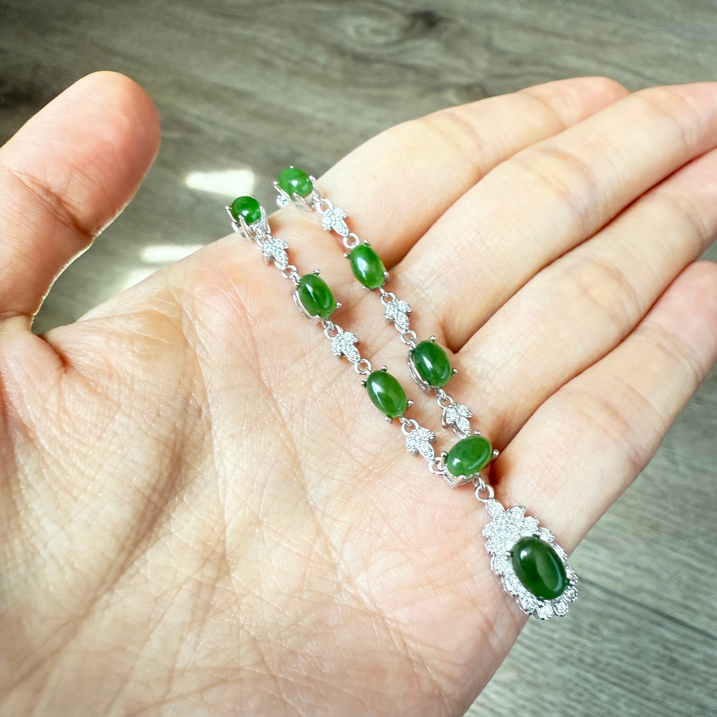 925 Sterling Silver Necklace 6x4mm Green Natural Emerald Gemstone Beaded Pendant Women Jewelry Gift