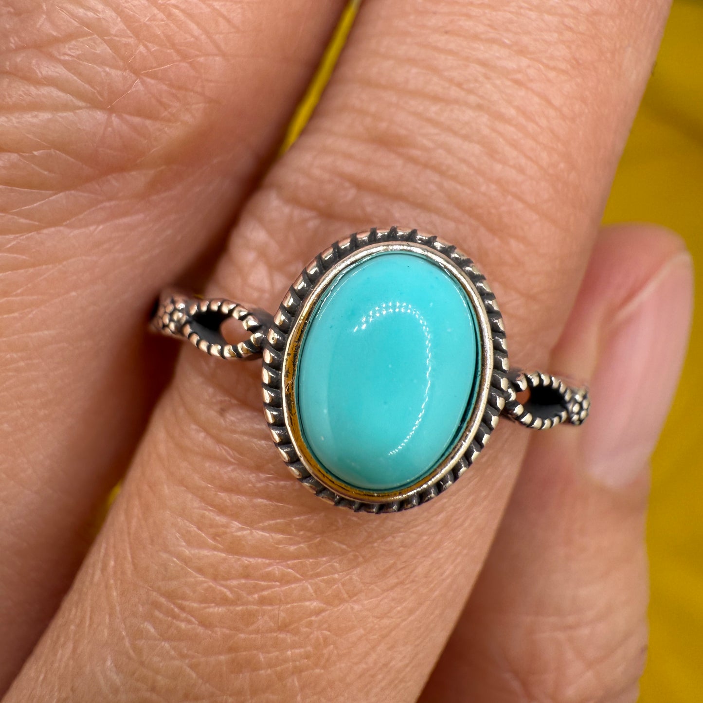 925 Sterling Silver Ring Oval 8x6mm Blue Natural Turquoise Gemstone Boho Women Cute Jewelry Gift for Her, Sister