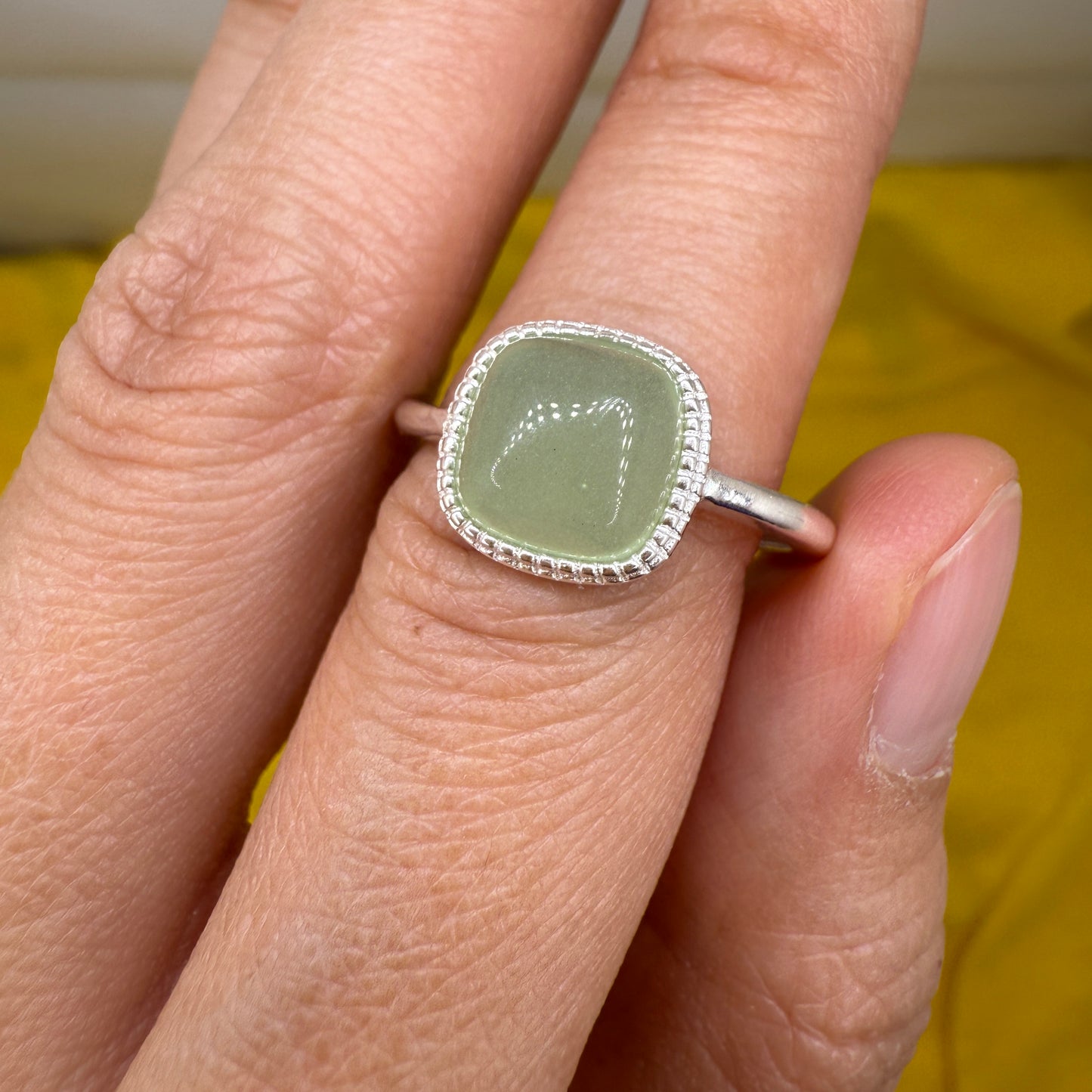 925 Sterling Silver Ring 8mm Square Natural Green Jade Gemstone Women Bridal Engagement Jewelry Gift for Her