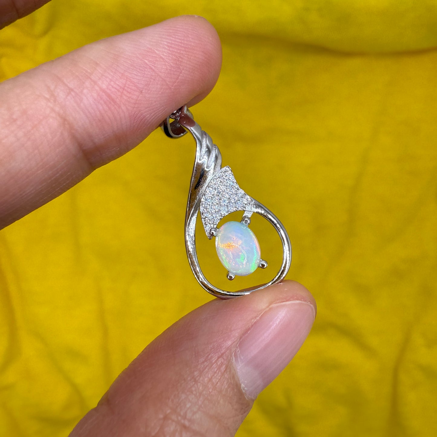 925 Sterling Silver Pendant 7x5mm Oval Natural Opal Gemstone Zircon Teardrop Women Bridal Jewelry Gift for Her, Mother, Sister