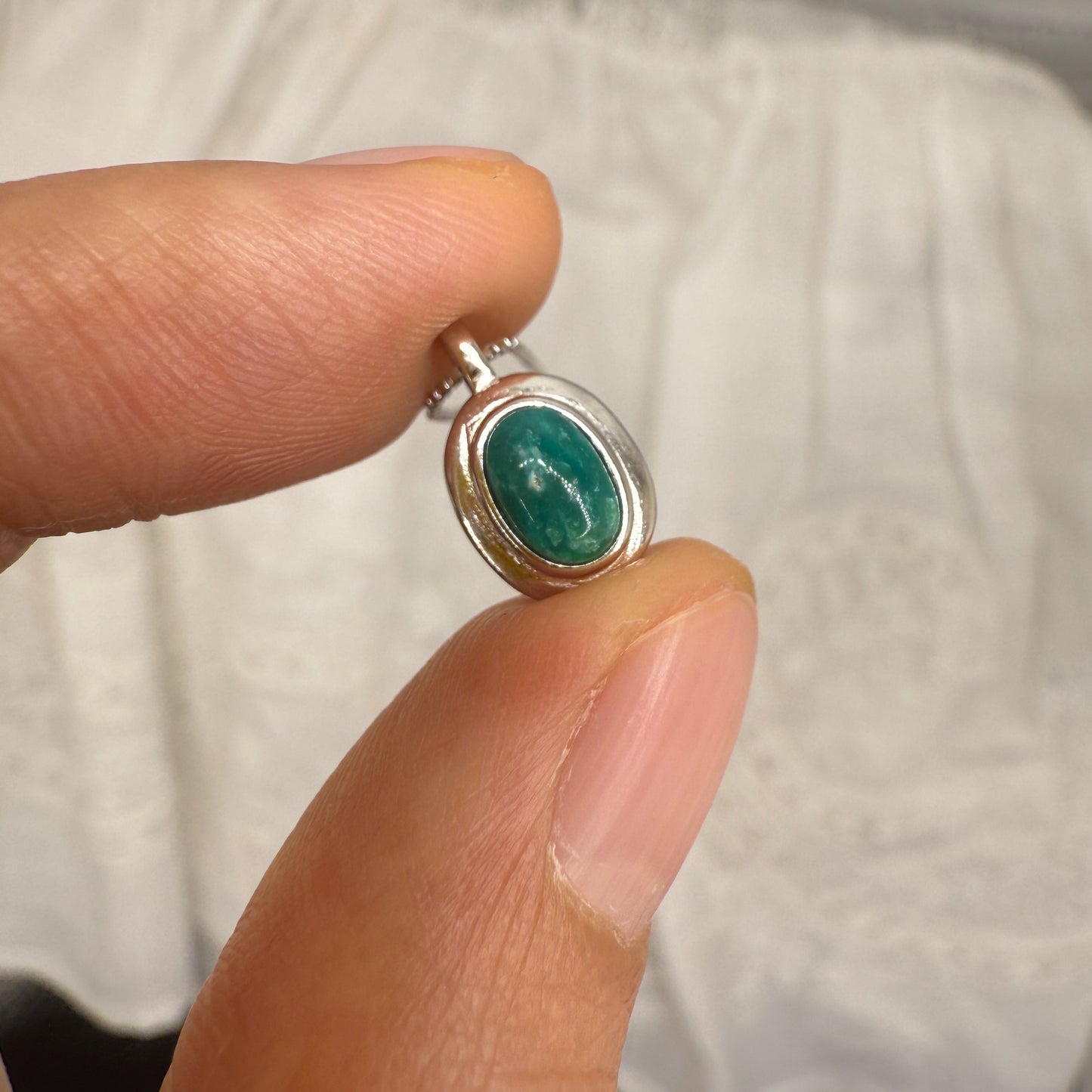 925 Sterling Silver Necklace 6x4mm Oval Blue Natural Turquoise Gemstone Cute Pendant Bridal Women Jewelry Gift