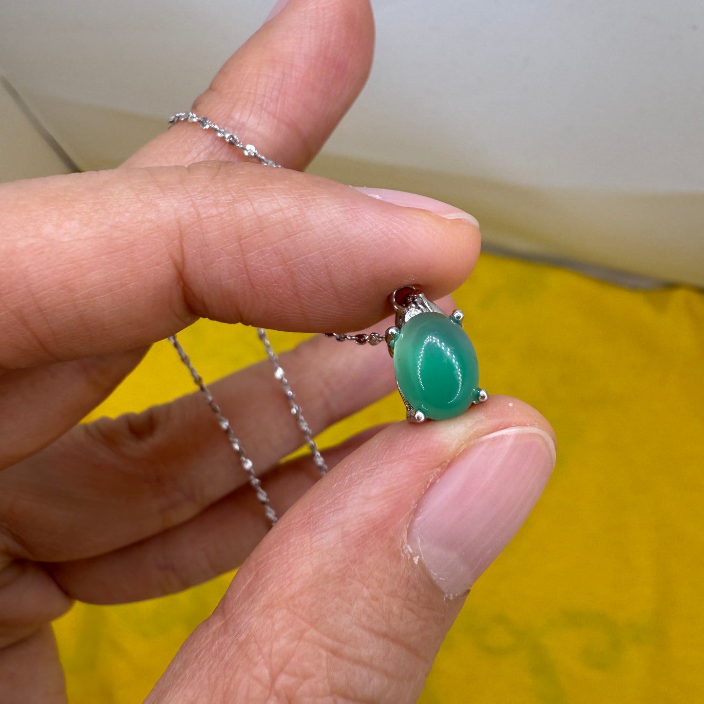 925 Sterling Silver Necklace 8x6mm Green Natural Emerald Gemstone Zircon Pendant with Chain Jewelry