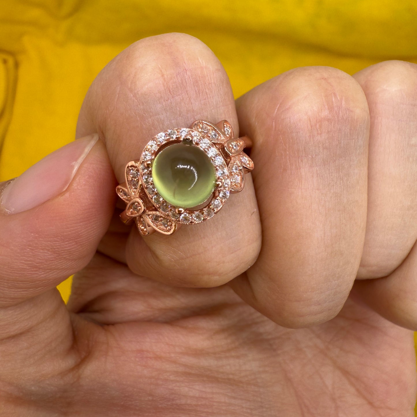 925 Sterling Silver Ring Oval 7x5mm Green Natural Prehnite Gemstone Zircon Butterfly Women Bridal Anniversay Jewelry Gift for Her