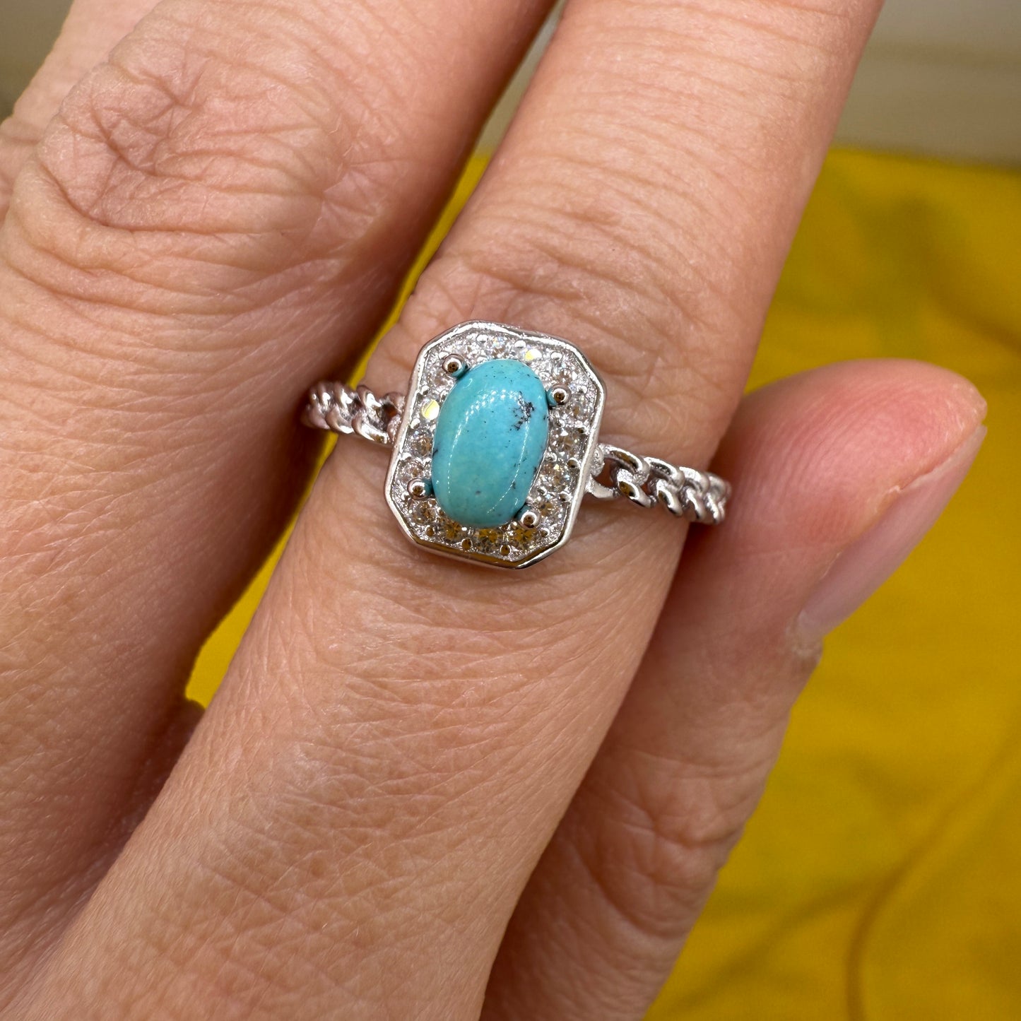 925 Sterling Silver Ring 5x3mm Blue Square Natural Turquoise Gemstone Zircon Women Bridal Jewelry Gift