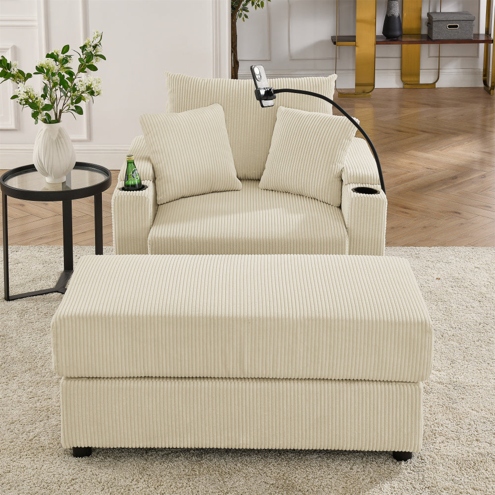 Accent Chair with Storage Armrest - Comfy Arm Chairs with 8'' Thick Cushion - 2 Cup Holders & Phone Holder for Living Room & Bedroom