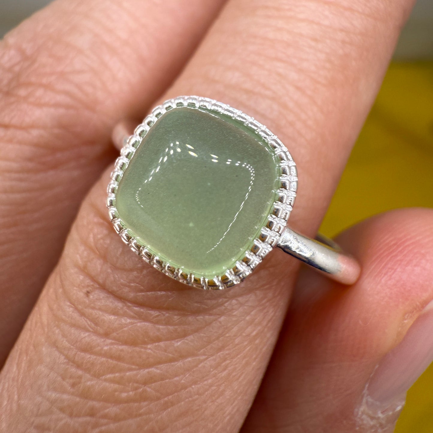 925 Sterling Silver Ring 8mm Square Natural Green Jade Gemstone Women Bridal Engagement Jewelry Gift for Her