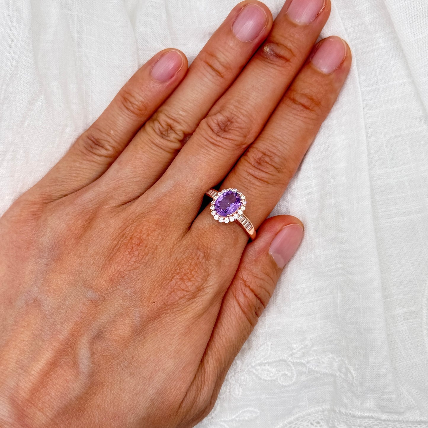 925 Sterling Silver Ring 9x6mm Purple Natural Amethyst Gemstone Zircon Women Bridal Jewelry Gift