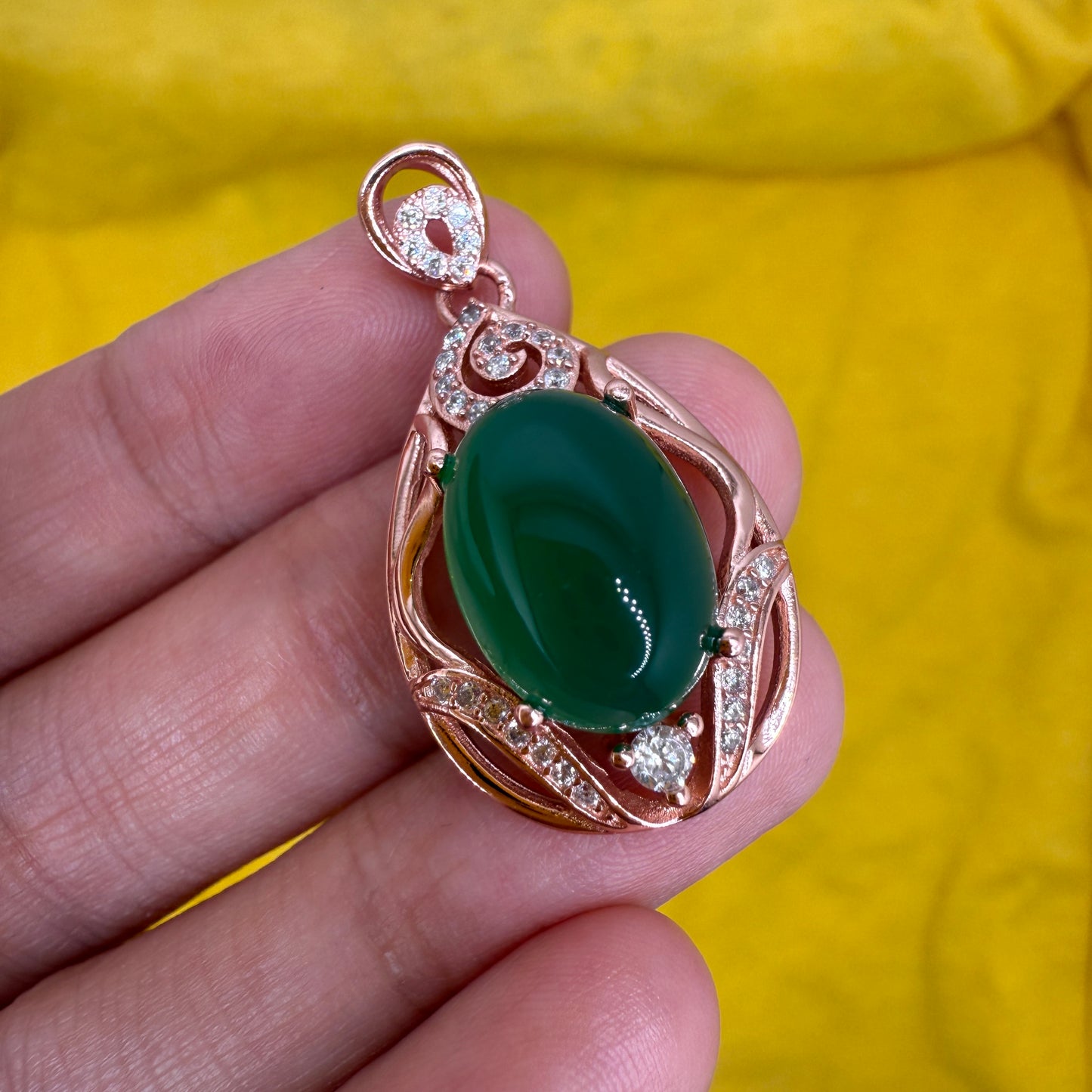 925 Sterling Silver Pendant 14x10mm Oval Green Natural Emerald Gemstone Zircon Women Bridal Jewelry Gift for Her, Sister