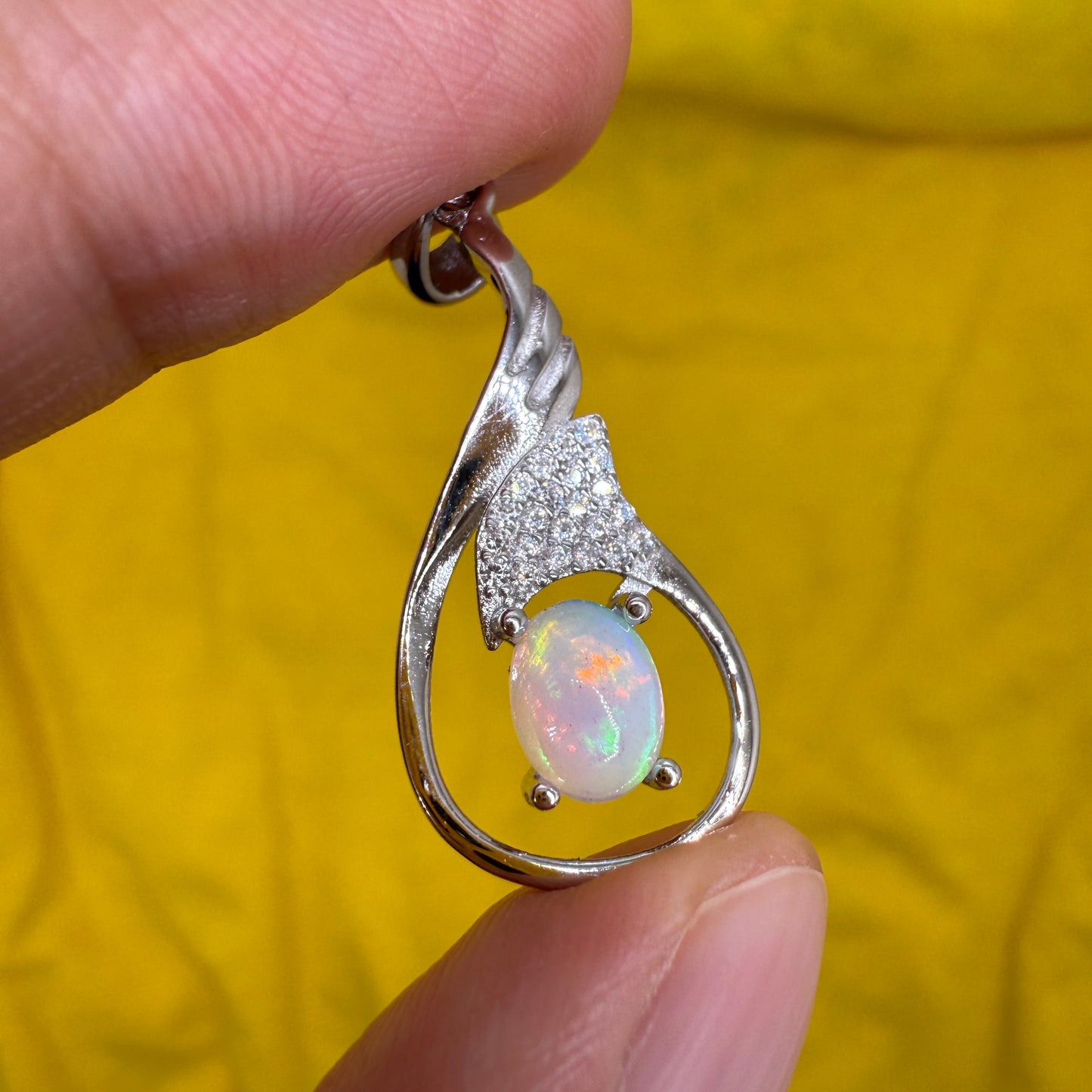 925 Sterling Silver Pendant 7x5mm Oval Natural Opal Gemstone Zircon Teardrop Women Bridal Jewelry Gift for Her, Mother, Sister
