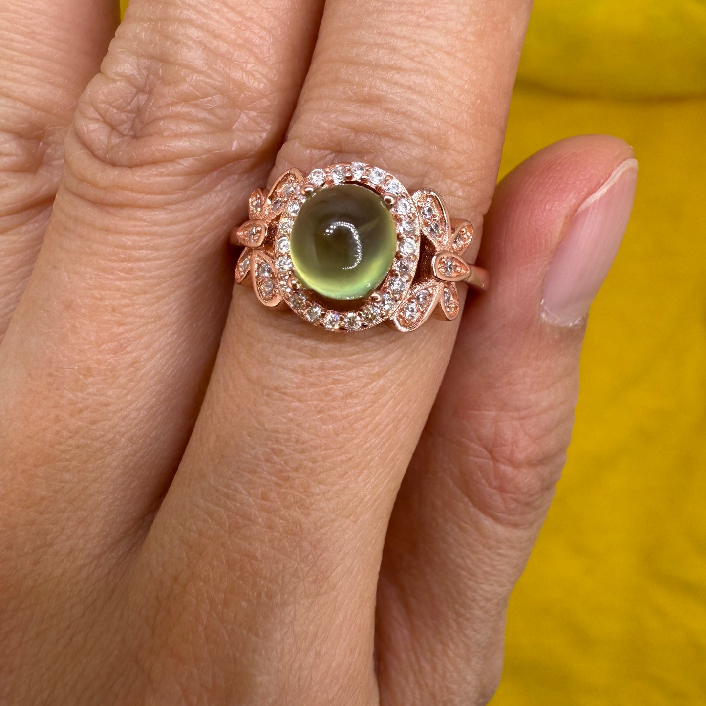 925 Sterling Silver Ring Oval 7x5mm Green Natural Prehnite Gemstone Zircon Butterfly Women Bridal Anniversay Jewelry Gift for Her