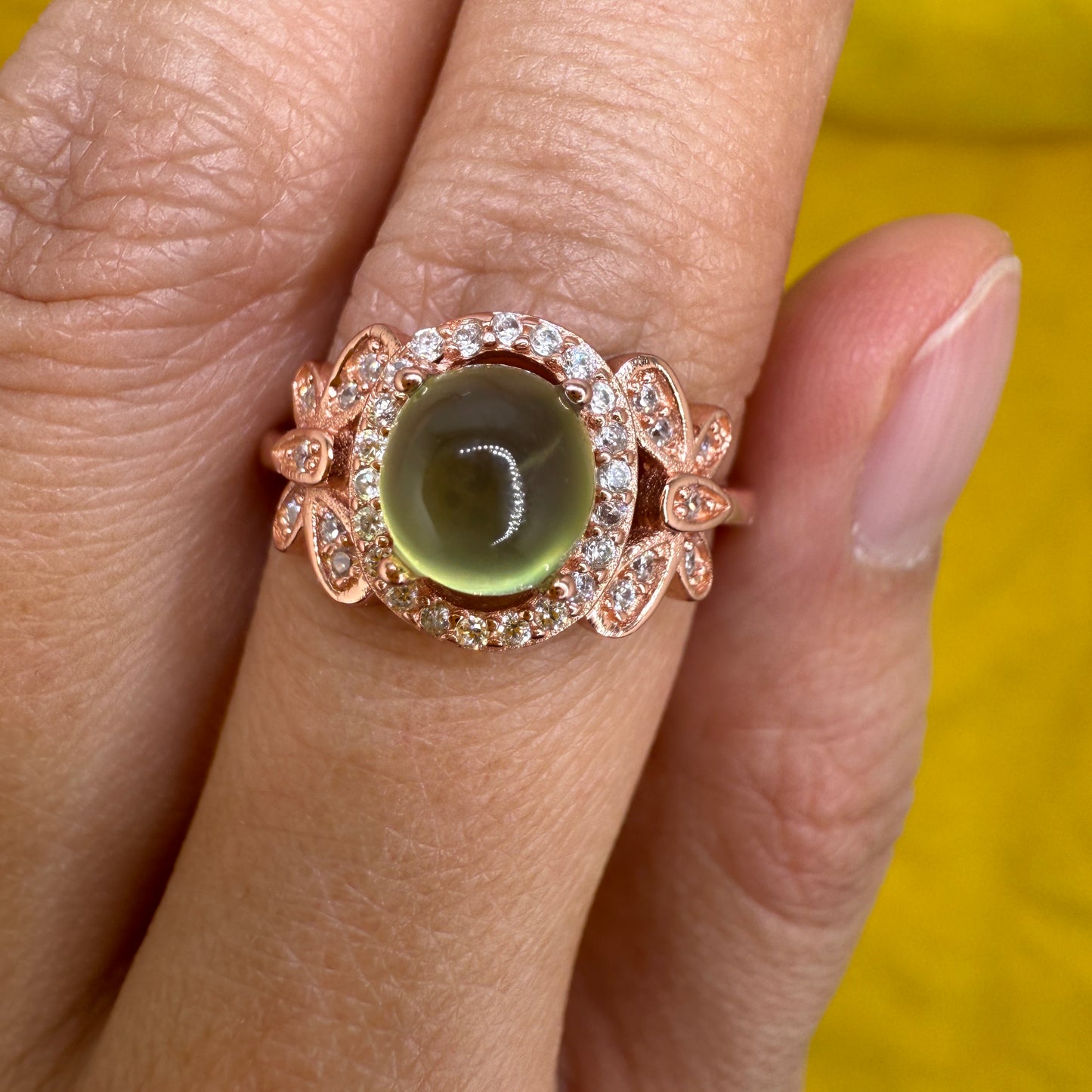925 Sterling Silver Ring Oval 7x5mm Green Natural Prehnite Gemstone Zircon Butterfly Women Bridal Anniversay Jewelry Gift for Her