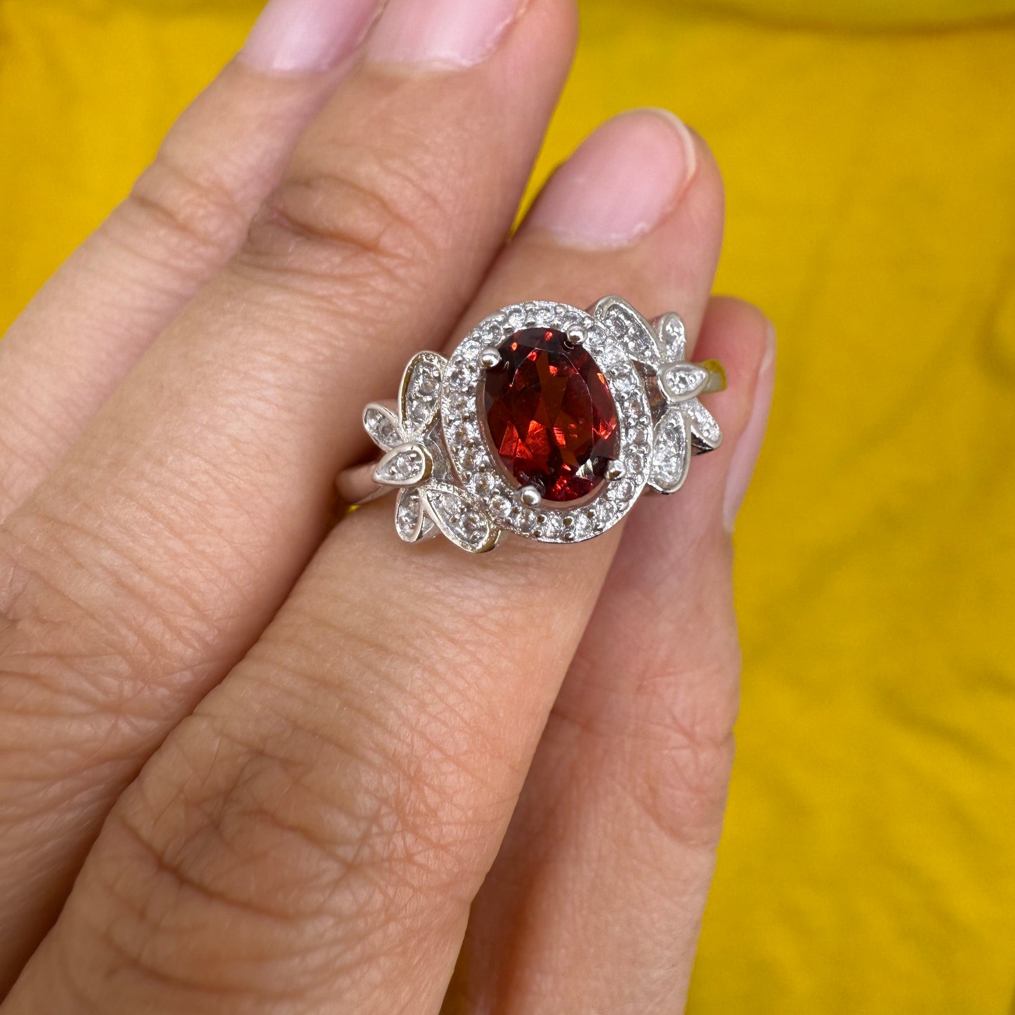 925 Sterling Silver Ring Oval 7x5mm Red Natural Rhodolite Garnet Gemstone Zircon Butterfly Women Bridal Jewelry Gift for Her, Mother