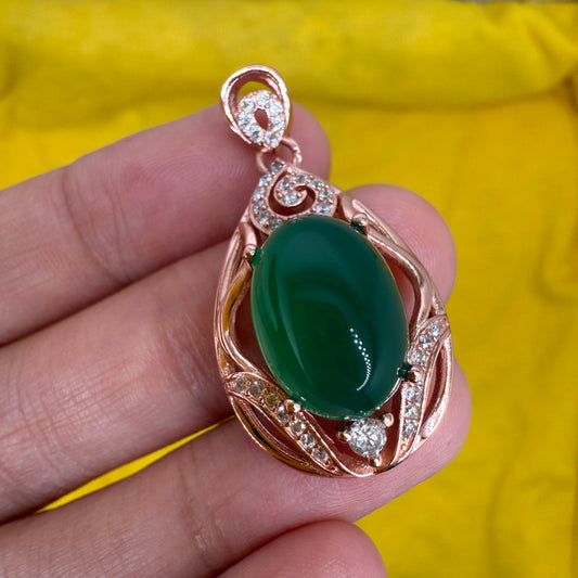 925 Sterling Silver Pendant 14x10mm Oval Green Natural Emerald Gemstone Zircon Women Bridal Jewelry Gift for Her, Sister