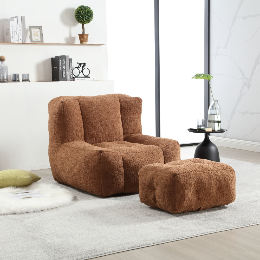 Bean Bag Accent Chair with Ottoman Set - Lazy Sofa with Memory Foam - Single Beanbag for Living Room & Bedroom & Gaming Room & Dorms