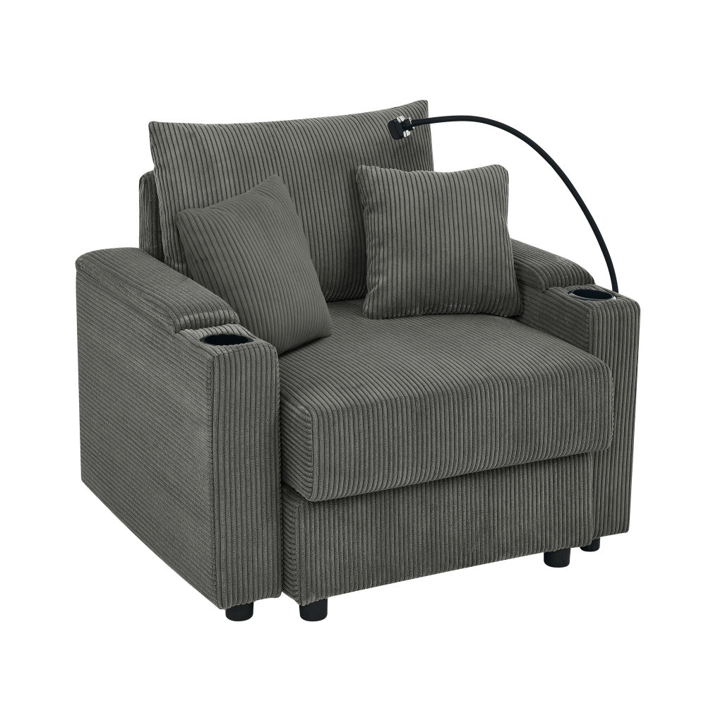 Accent Chair with Storage Armrest - Comfy Arm Chairs with 8'' Thick Cushion - 2 Cup Holders & Phone Holder for Living Room & Bedroom