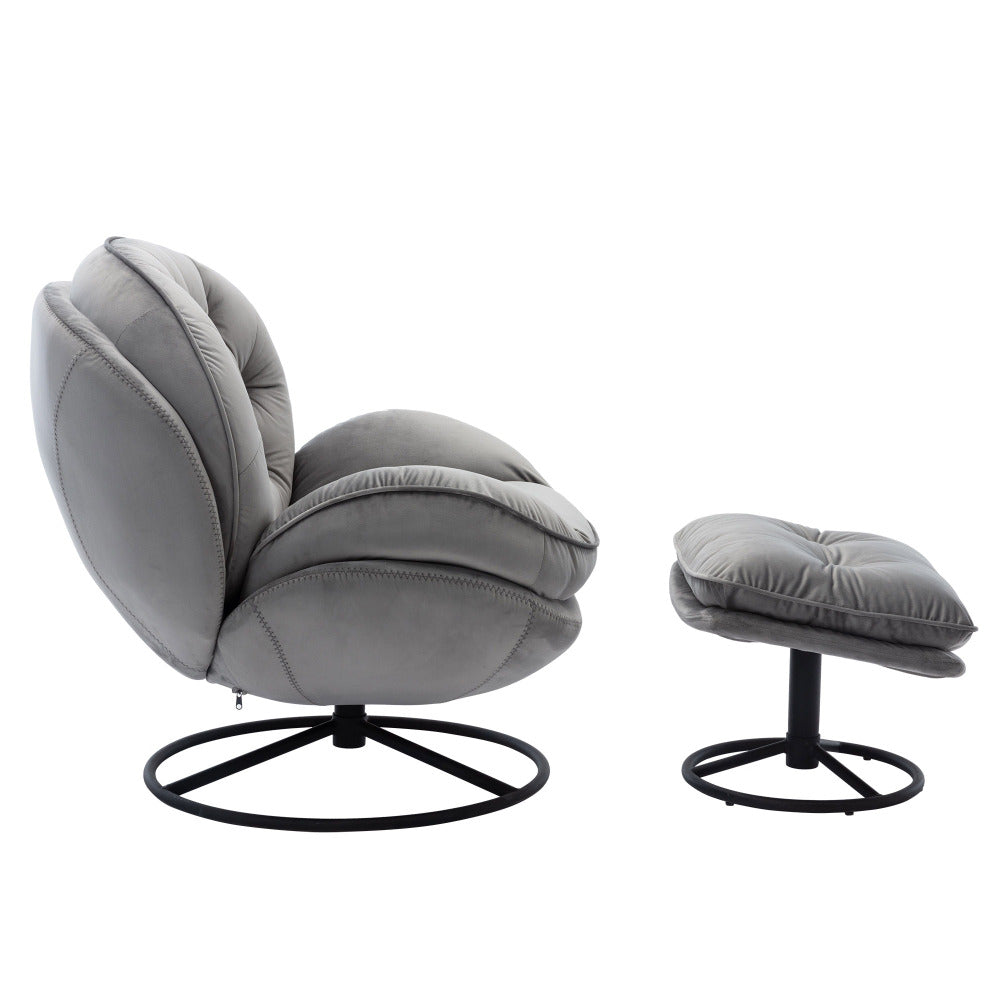 Swivel Accent Chair with Ottoman Set - Modern Lounge Chair with Footrest - Upholstered Oversized Armchair with 360 Degree Metal Base for Living Room & Bedroom