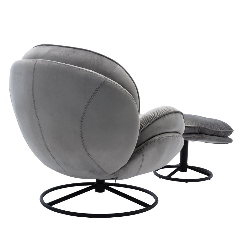 Swivel Accent Chair with Ottoman Set - Modern Lounge Chair with Footrest - Upholstered Oversized Armchair with 360 Degree Metal Base for Living Room & Bedroom