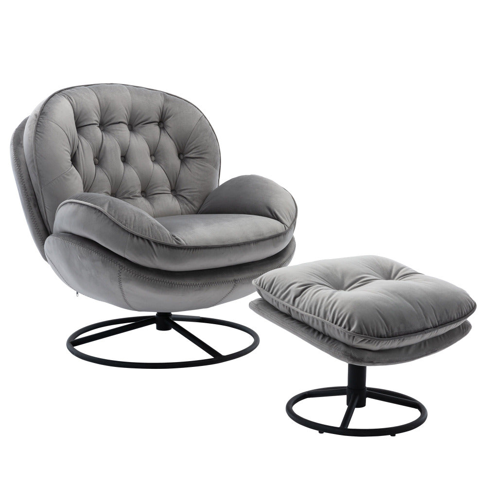 Swivel Accent Chair with Ottoman Set - Modern Lounge Chair with Footrest - Upholstered Oversized Armchair with 360 Degree Metal Base for Living Room & Bedroom