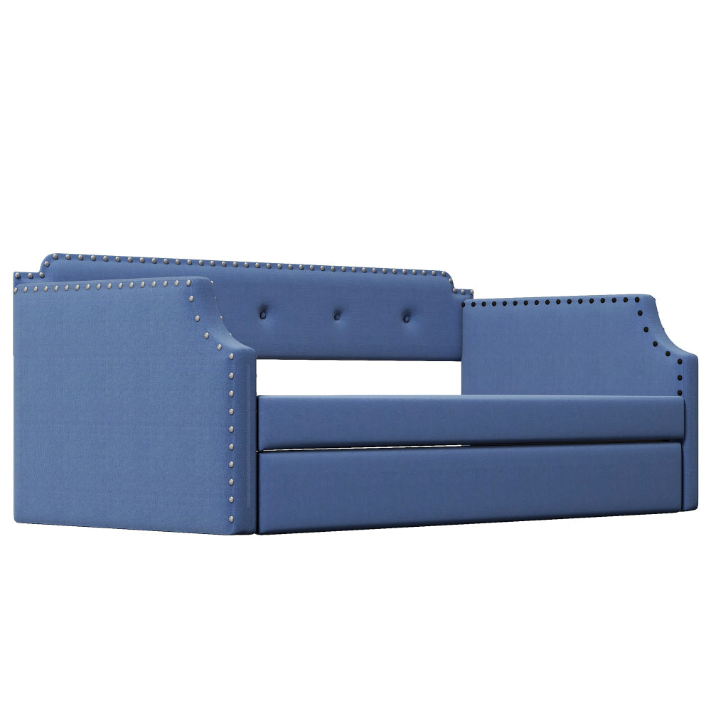Twin Size Upholstered Daybed with Trundle - Wood Slat Support with Headboard and Armrest - Sofa Bed Frame for Living Room & Guest Room & Home Office