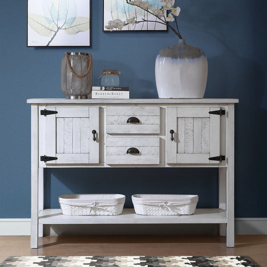 48'' Farmhouse Solid Wood Sideboard Console Table with 2 Drawers & Cabinets & Bottom Shelf - Retro Style Storage Dining Buffet Server Cabinet for Living Room & Kitchen & Dining Room