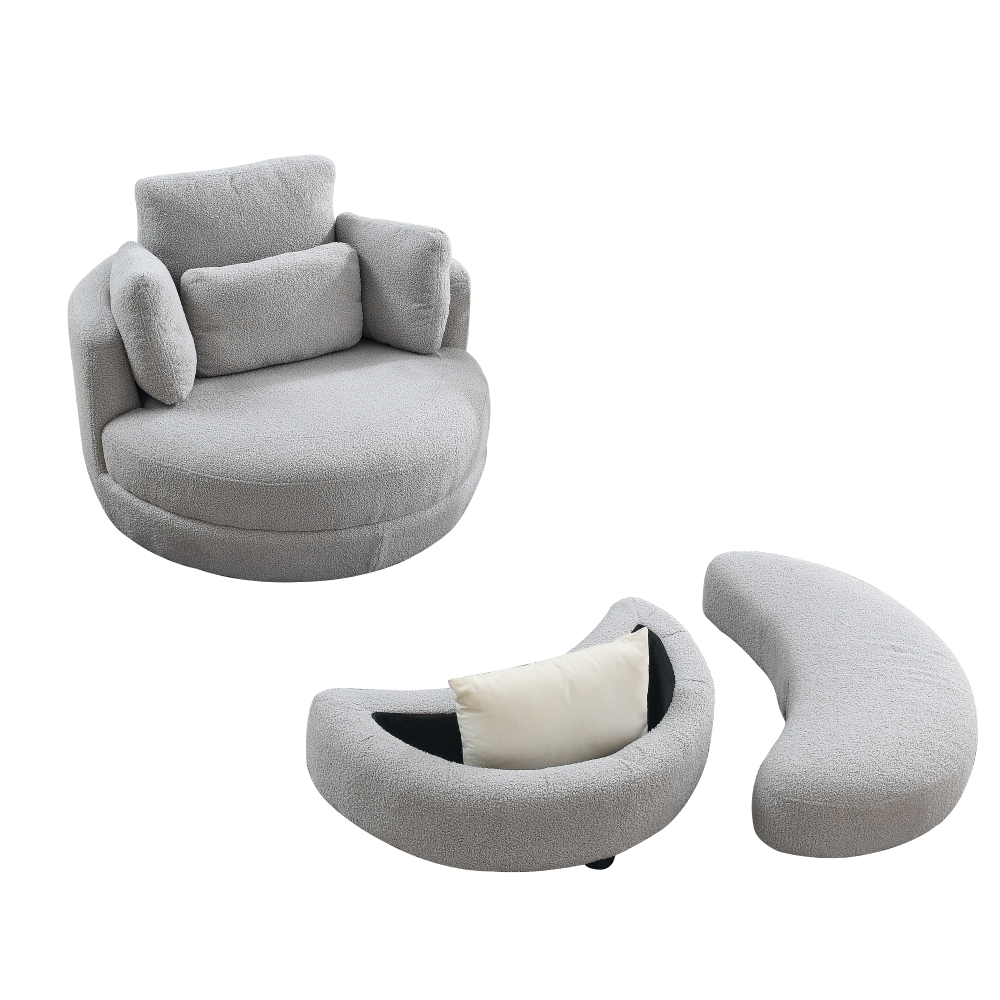 39" Oversized Swivel Chair with Moon Shape Storage Ottoman - Teddy Fabric Modern Accent Round Loveseat Circle Barrel Arm Chairs for Bedroom & Living Room