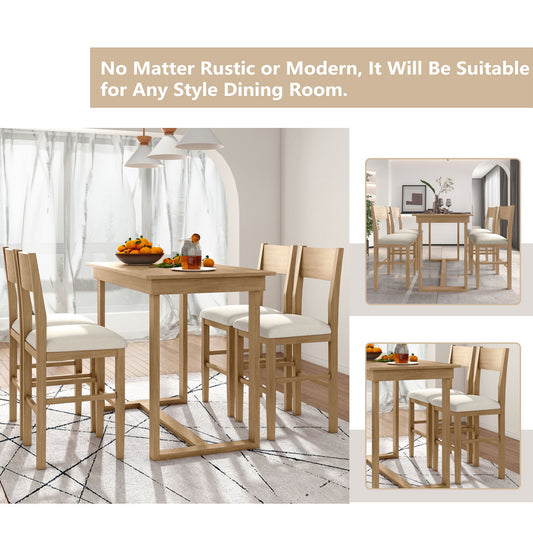 47" Farmhouse Counter Height 5-Piece Dining Table Set - 1 Dining Table & 4 Stool Chairs for Small Space Kitchen & Dinning Room