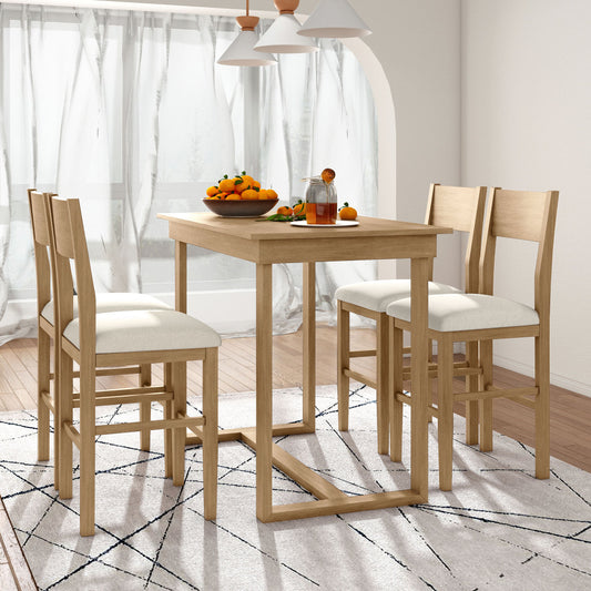 47" Farmhouse Counter Height 5-Piece Dining Table Set - 1 Dining Table & 4 Stool Chairs for Small Space Kitchen & Dinning Room