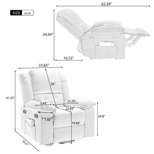 Power Lift Recliner Massage Chair for Elderly - Arm Chair with Heating Function - Recliner Accent Chair with Infinite Position and Side Pocket for Living Room
