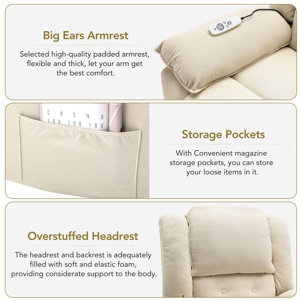 Power Lift Recliner Massage Chair for Elderly - Arm Chair with Heating Function - Recliner Accent Chair with Infinite Position and Side Pocket for Living Room