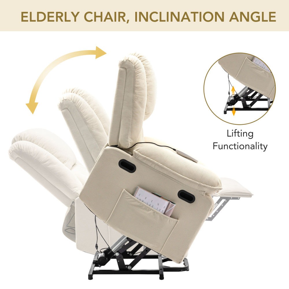 Power Lift Recliner Massage Chair for Elderly - Arm Chair with Heating Function - Recliner Accent Chair with Infinite Position and Side Pocket for Living Room