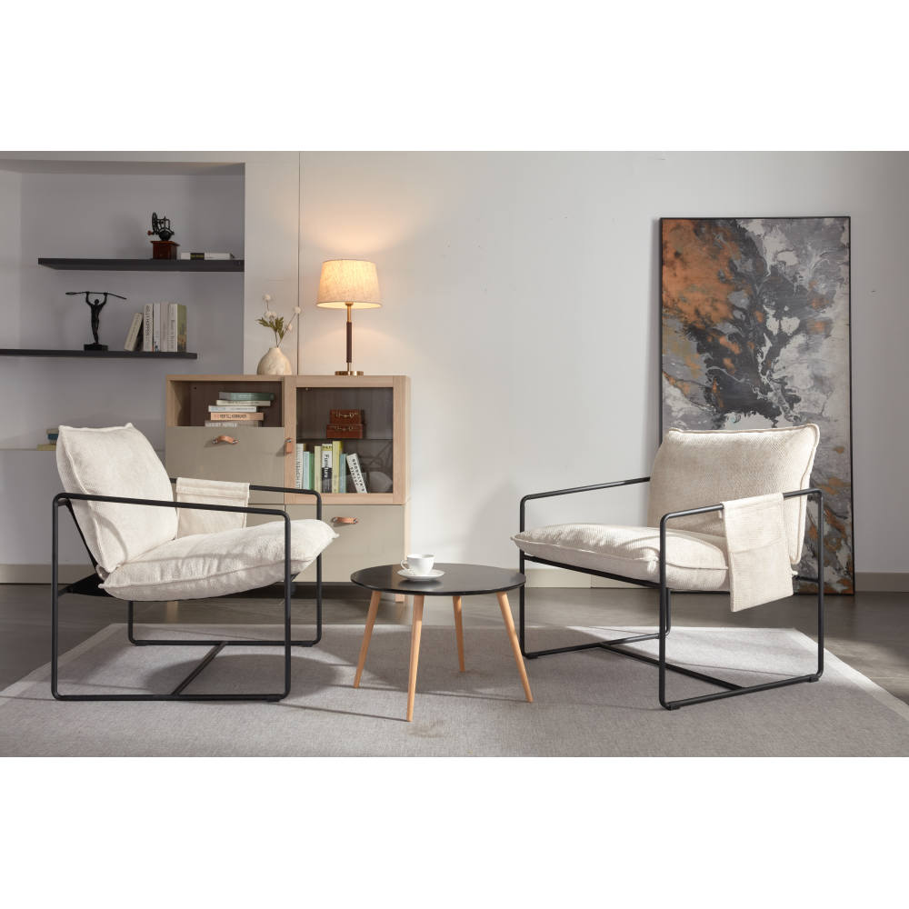 Accent Armchair - 2 Chairs in 1 Box - Upholstered Chair with Pocket Metal Frame - Skin-Friendly Foam Cushion for Living Room & Bedroom