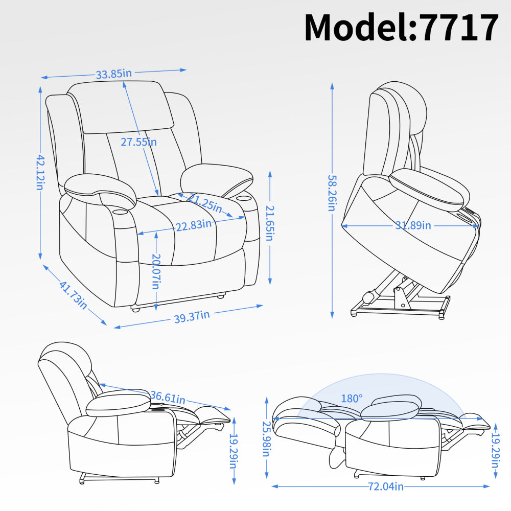 Dual Motor Power Lift Recliner Massage Chair - Infinite Position Up to 350 LBS Leatheraire Arm Chair - Heavy Duty Motion Mechanism with 8-Point Vibration and Lumbar Heating & Cup Holder