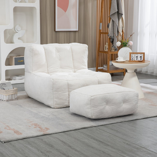Bean Bag Accent Chair with Ottoman Set - Lazy Sofa with Memory Foam - Single Beanbag for Living Room & Bedroom & Gaming Room & Dorms