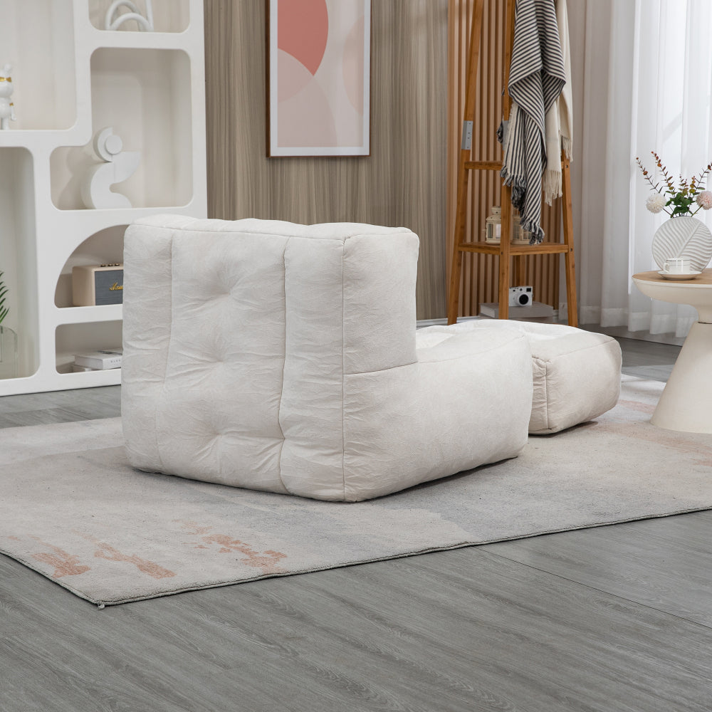 Bean Bag Accent Chair with Ottoman Set - Lazy Sofa with Memory Foam - Single Beanbag for Living Room & Bedroom & Gaming Room & Dorms
