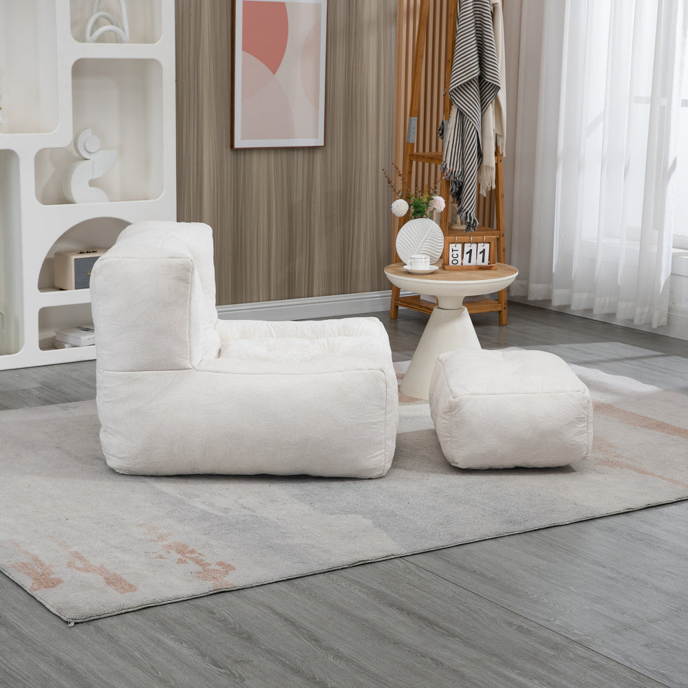 Bean Bag Accent Chair with Ottoman Set - Lazy Sofa with Memory Foam - Single Beanbag for Living Room & Bedroom & Gaming Room & Dorms