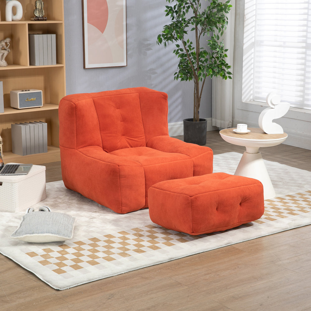 Bean Bag Accent Chair with Ottoman Set - Lazy Sofa with Memory Foam - Single Beanbag for Living Room & Bedroom & Gaming Room & Dorms