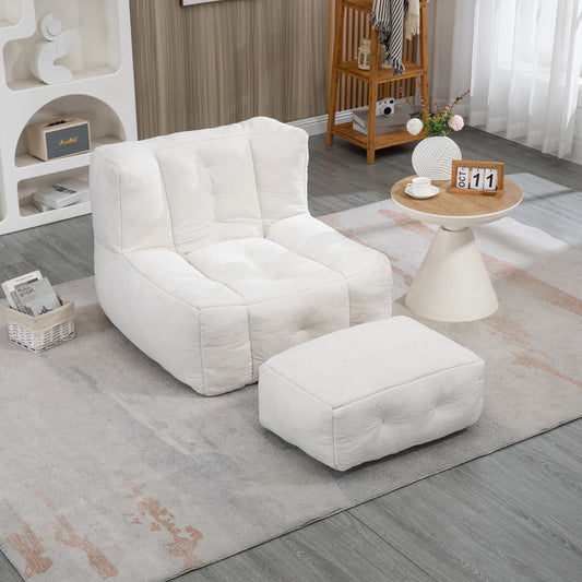 Bean Bag Accent Chair with Ottoman Set - Lazy Sofa with Memory Foam - Single Beanbag for Living Room & Bedroom & Gaming Room & Dorms