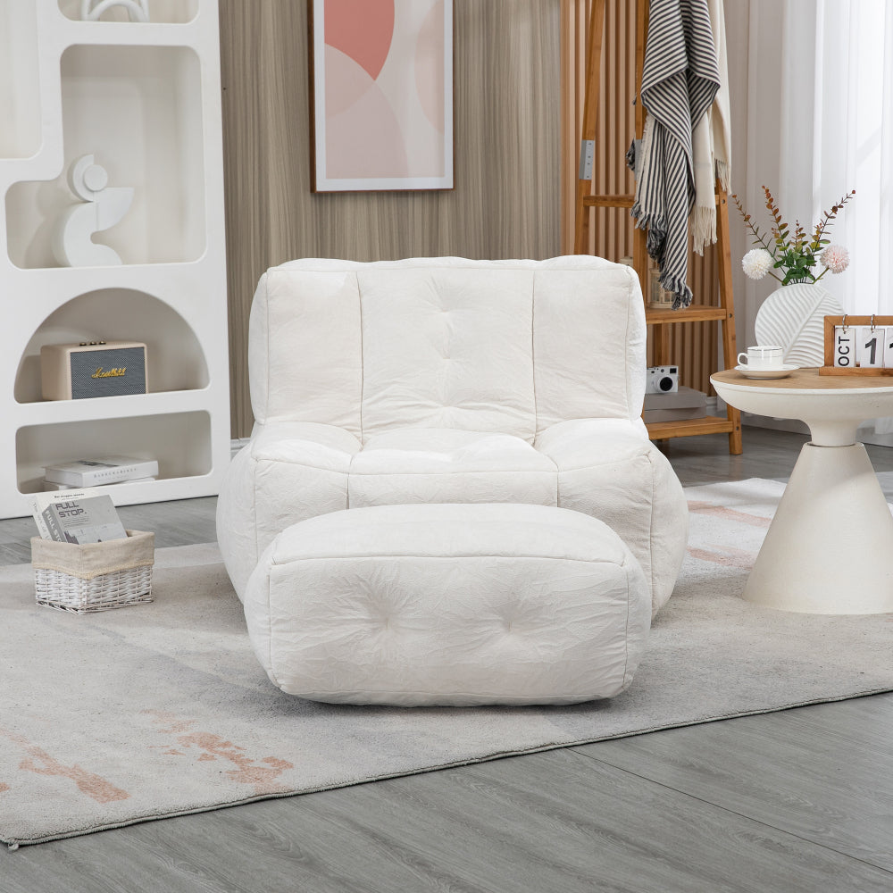 Bean Bag Accent Chair with Ottoman Set - Lazy Sofa with Memory Foam - Single Beanbag for Living Room & Bedroom & Gaming Room & Dorms