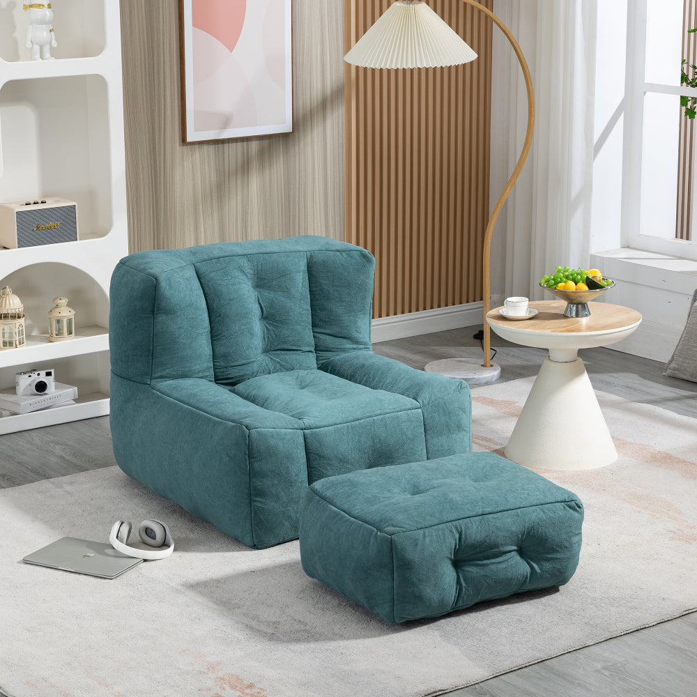 Bean Bag Accent Chair with Ottoman Set - Lazy Sofa with Memory Foam - Single Beanbag for Living Room & Bedroom & Gaming Room & Dorms