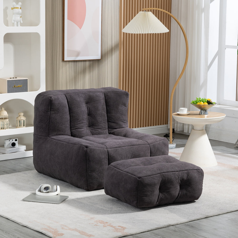 Bean Bag Accent Chair with Ottoman Set - Lazy Sofa with Memory Foam - Single Beanbag for Living Room & Bedroom & Gaming Room & Dorms
