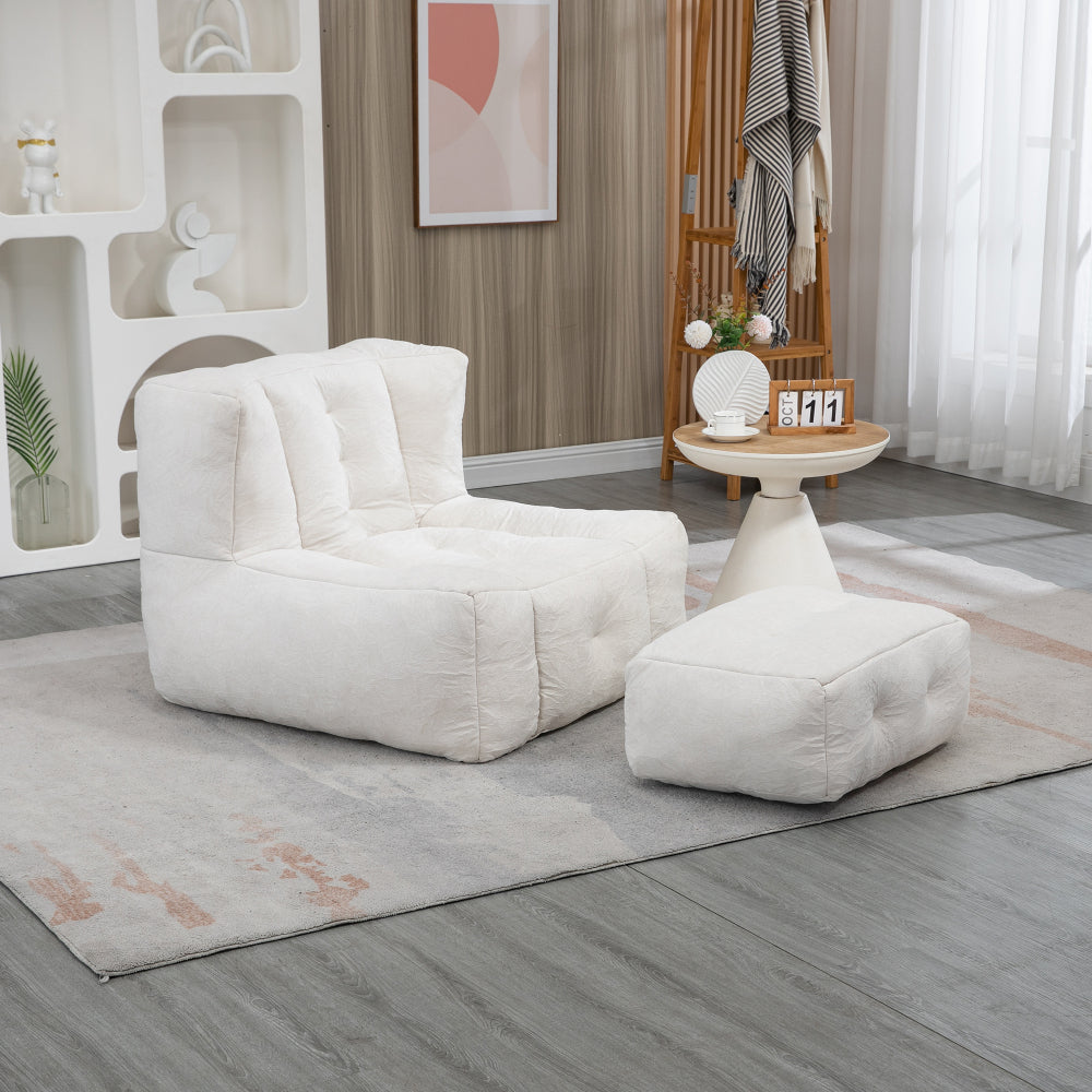 Bean Bag Accent Chair with Ottoman Set - Lazy Sofa with Memory Foam - Single Beanbag for Living Room & Bedroom & Gaming Room & Dorms