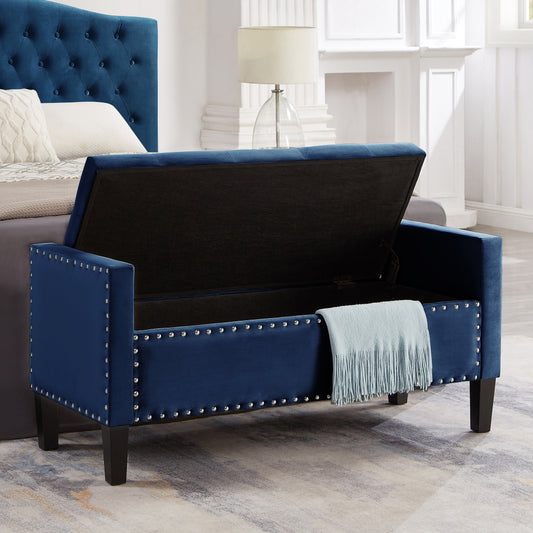 48" Upholstered Tufted Button Storage Bench with Nails Trim - Soft Padded Seat with Armrest Bed Bench for Entryway & Living Room