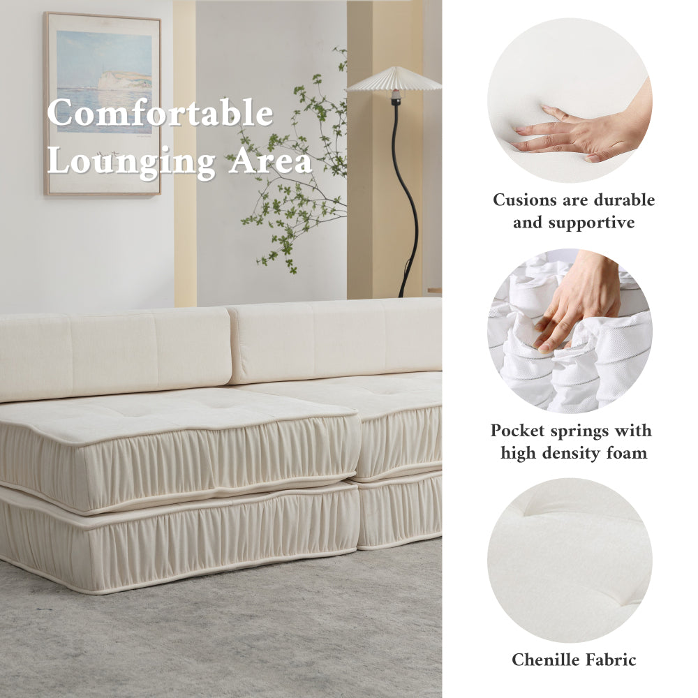 Folding Sofa Bed - Futon Sleeper Chair - Convertible Floor Couch & Sleeping Mattress for Living Room & Guest Room & Home Office & Apartment & Small Space