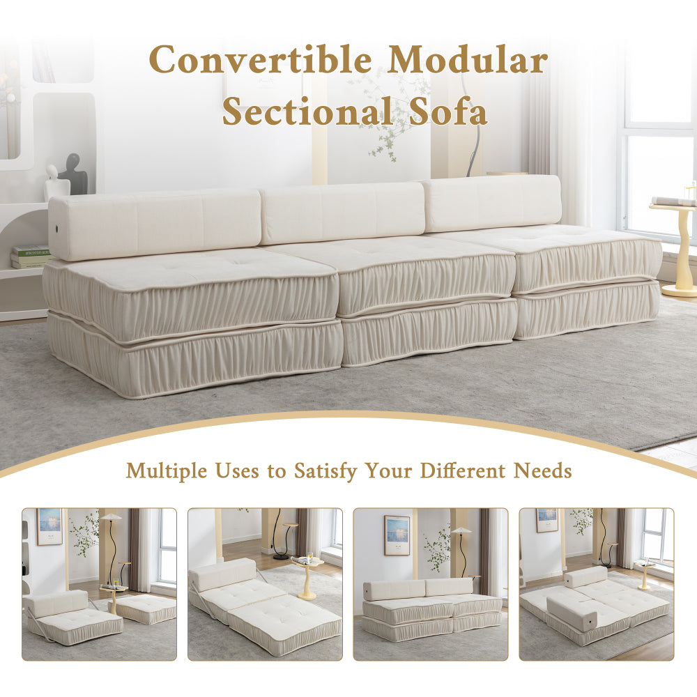 Folding Sofa Bed - Futon Sleeper Chair - Convertible Floor Couch & Sleeping Mattress for Living Room & Guest Room & Home Office & Apartment & Small Space
