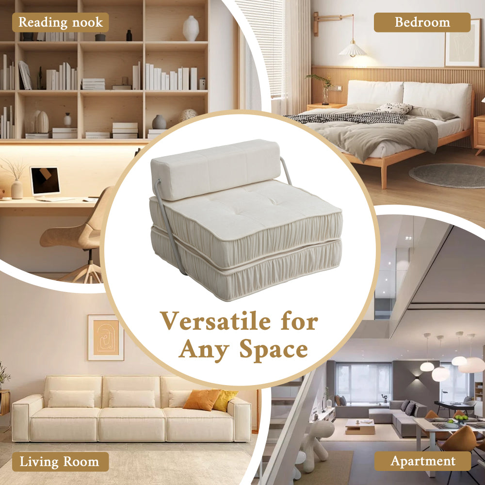 Folding Sofa Bed - Futon Sleeper Chair - Convertible Floor Couch & Sleeping Mattress for Living Room & Guest Room & Home Office & Apartment & Small Space